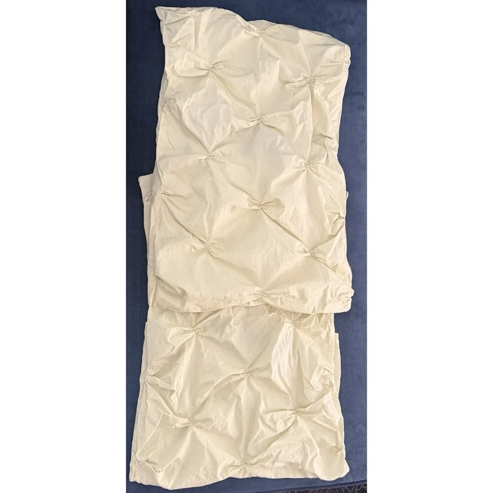 West Elm King Pintuck Duvet Cover Set Standard Shams 3 PCS Celery Organic Cotton